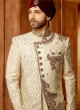 Zari Work Designer Sherwani In Golden Color